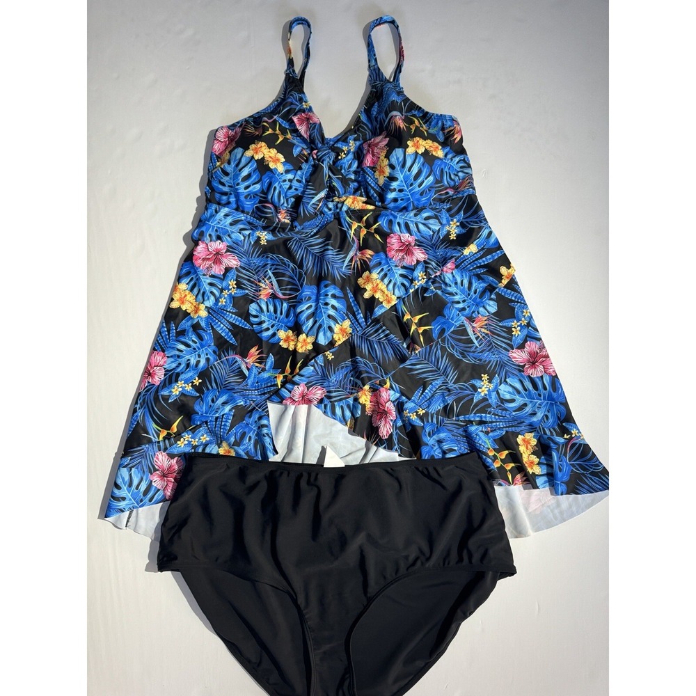 Hanna Nikole Floral Women's Plus Size Irregular Hem Tummy Control‎ Swimsuit 20W - Picture 2 of 3